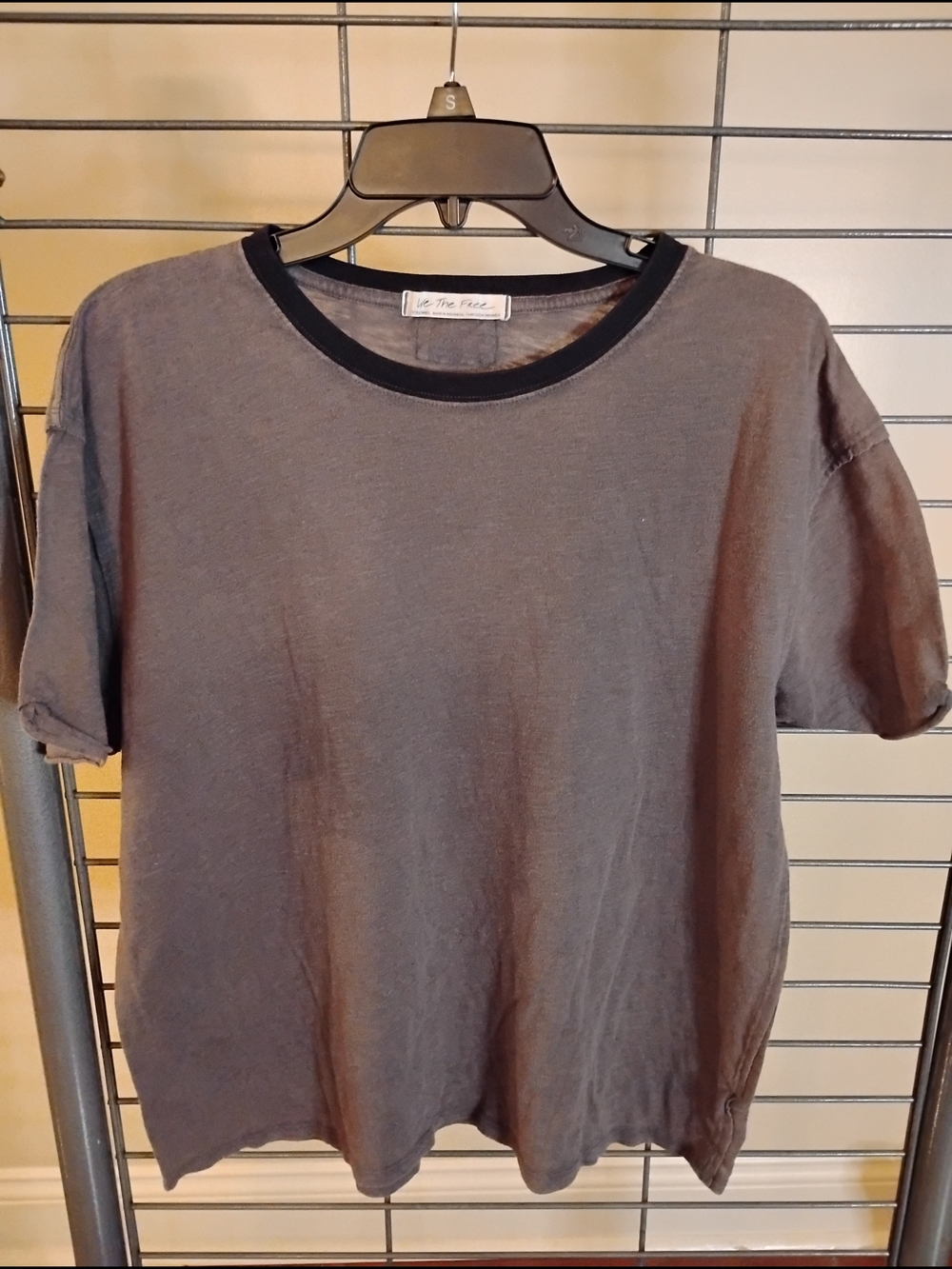 We The Free Gray Short Sleeve Ringer Tee with Black‎ Trim